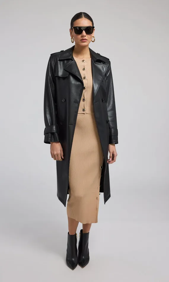 Women Generation Love Clothing Outerwear Danielle Vegan Leather Trench Coat Black