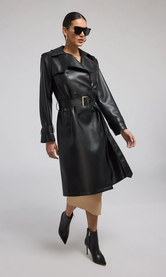 Women Generation Love Clothing Outerwear Danielle Vegan Leather Trench Coat Black