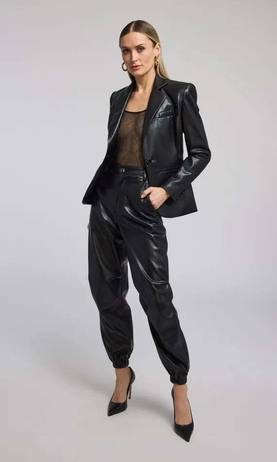 Women Generation Love Clothing Pants Harden Vegan Leather Jogger Black