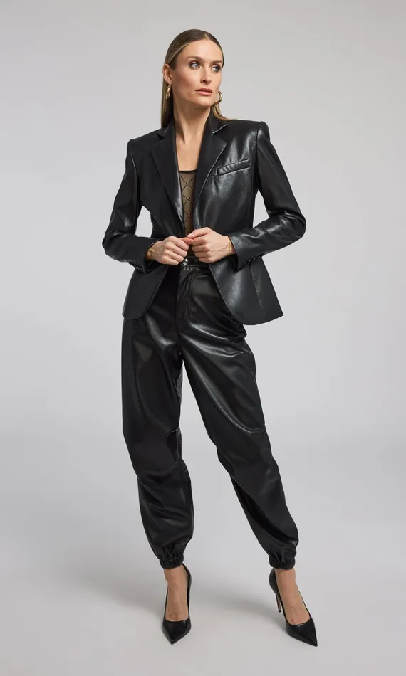 Women Generation Love Clothing Pants Harden Vegan Leather Jogger Black