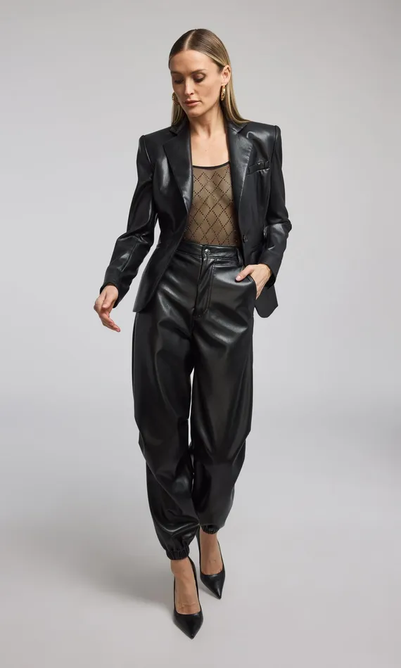 Women Generation Love Clothing Pants Harden Vegan Leather Jogger Black