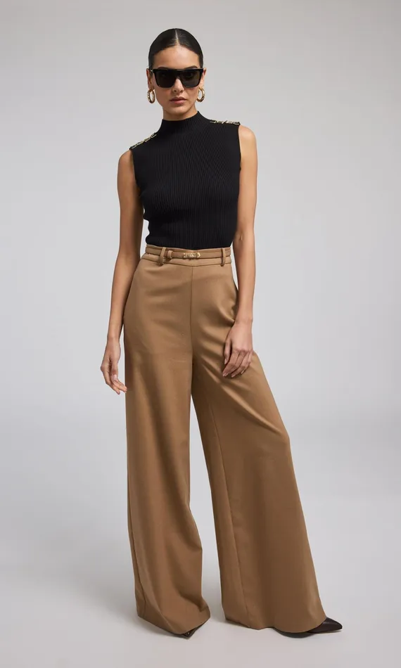 Women Generation Love Clothing Pants JOHANNA SUITING TURNLOCK BELTED PANTS Camel