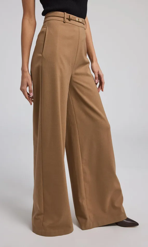Women Generation Love Clothing Pants JOHANNA SUITING TURNLOCK BELTED PANTS Camel