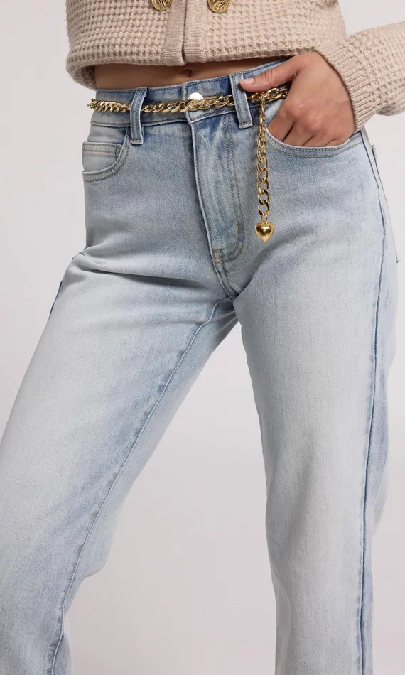Women Generation Love Clothing Pants Jordy Chain Belted Jeans Ice Blue