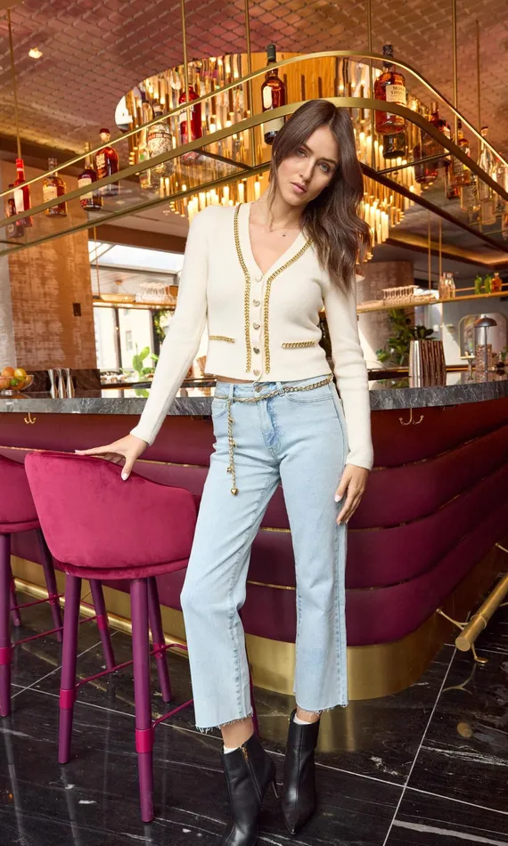 Women Generation Love Clothing Pants Jordy Chain Belted Jeans Ice Blue