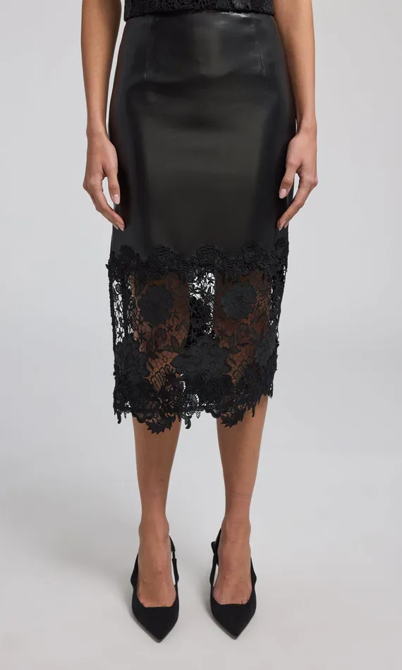 Women Generation Love Clothing Skirts Chantira Vegan Leather Guipure Combo Skirt Black
