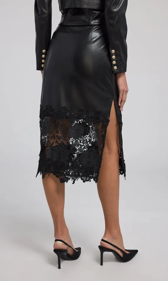 Women Generation Love Clothing Skirts Chantira Vegan Leather Guipure Combo Skirt Black