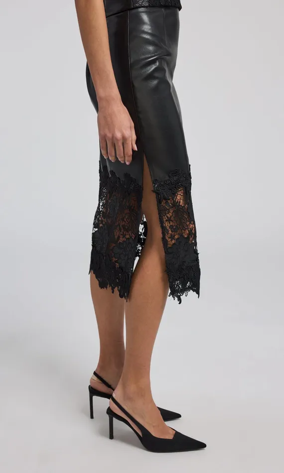 Women Generation Love Clothing Skirts Chantira Vegan Leather Guipure Combo Skirt Black