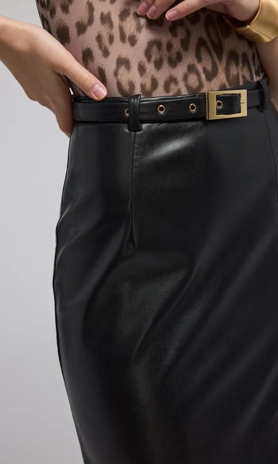 Women Generation Love Clothing Skirts Kiva Vegan Leather Midi Skirt Black