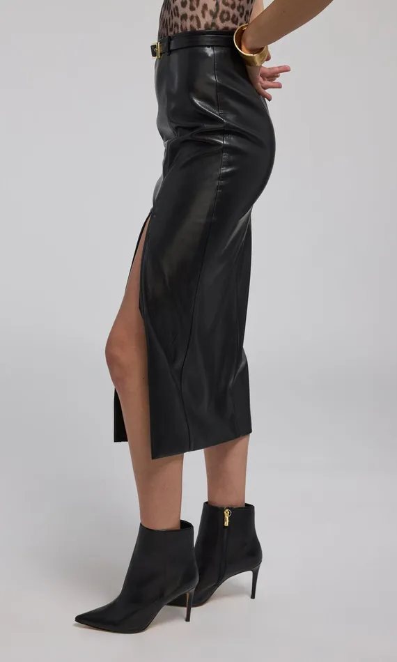 Women Generation Love Clothing Skirts Kiva Vegan Leather Midi Skirt Black