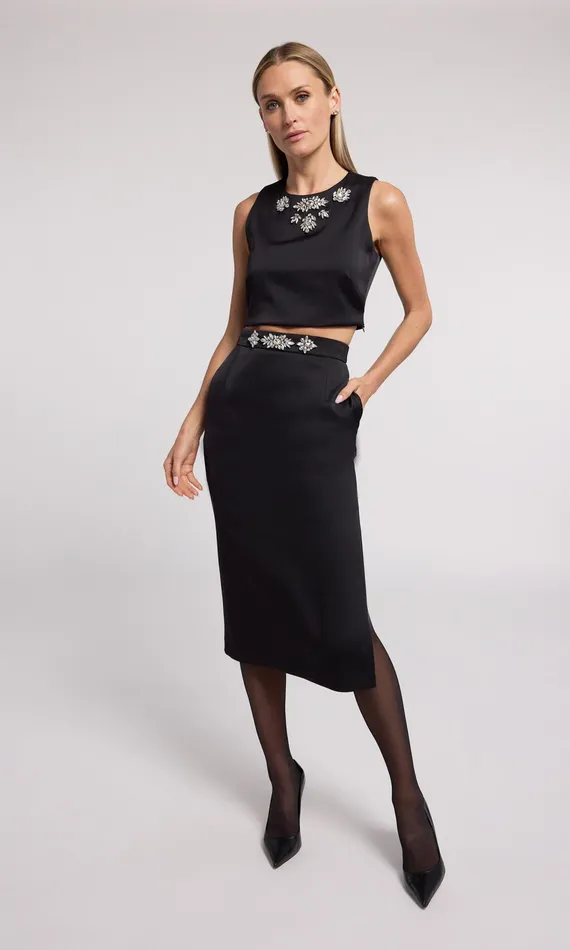 Women Generation Love Clothing Skirts Kori Crystal Embellished Satin Skirt Blackclear