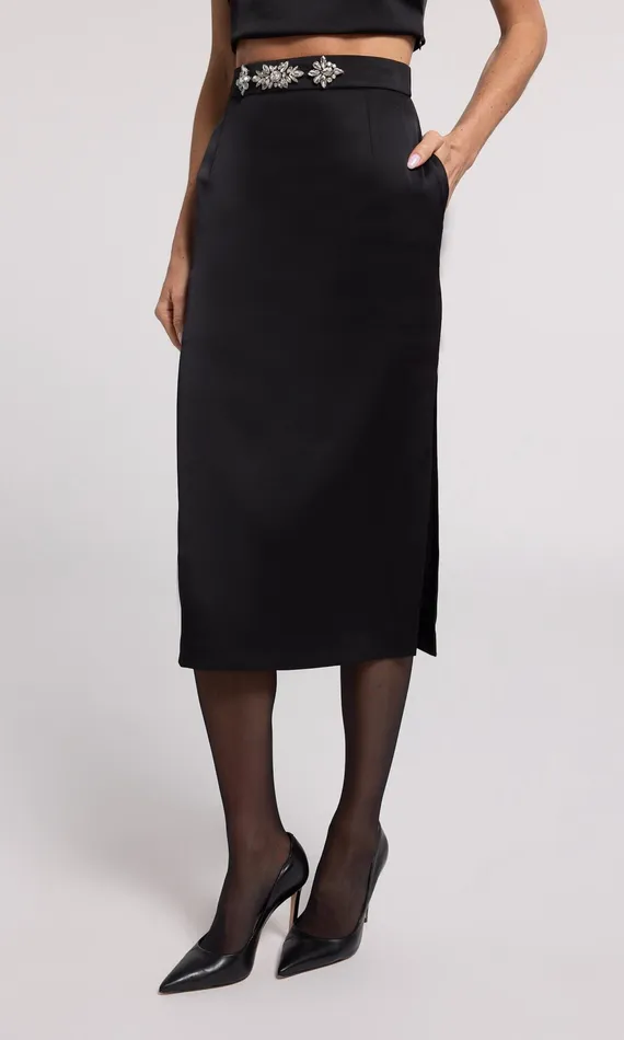 Women Generation Love Clothing Skirts Kori Crystal Embellished Satin Skirt Blackclear