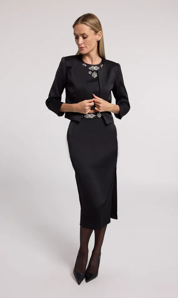 Women Generation Love Clothing Skirts Kori Crystal Embellished Satin Skirt Blackclear