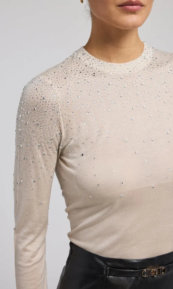 Women Generation Love Clothing Sweaters and Sweatshirts Elsie Crystal Top Beige