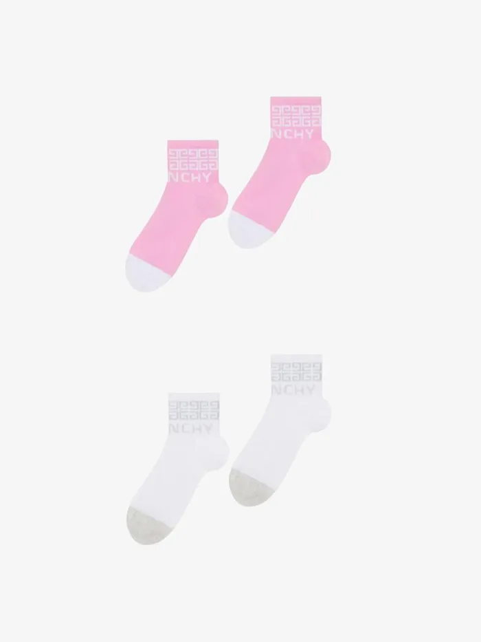 Women Girl 4 To 12 Years Givenchy Socks In GIVENCHY 4G Jacquard Set Whitepink
