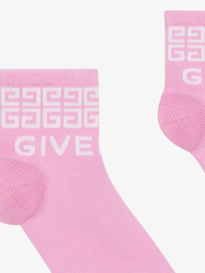 Women Girl 4 To 12 Years Givenchy Socks In GIVENCHY 4G Jacquard Set Whitepink