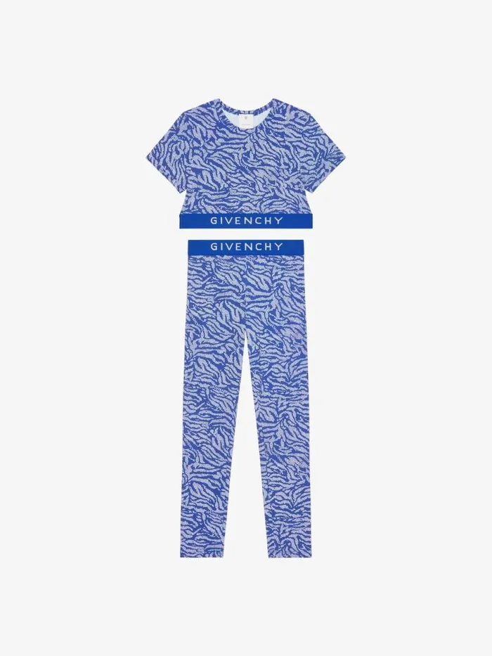 Women Girl 4 To 12 Years Givenchy Tshirt And Legging With Zebra Print Set Whiteblue