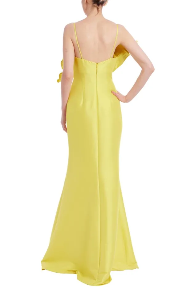 Women Gowns Badgley Mischka Ruffle Bodice Mermaid Gown Yellow