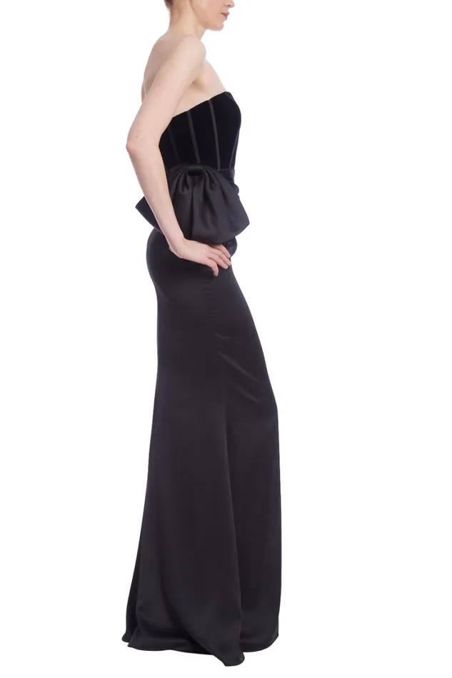 Women Gowns Badgley Mischka Strapless Bustier Bodice Column Gown Black
