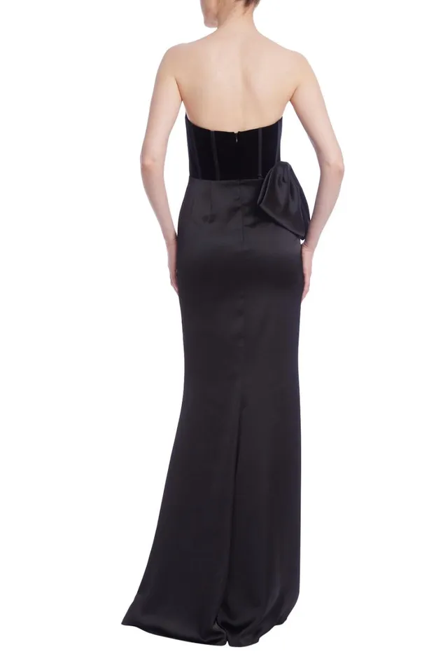 Women Gowns Badgley Mischka Strapless Bustier Bodice Column Gown Black