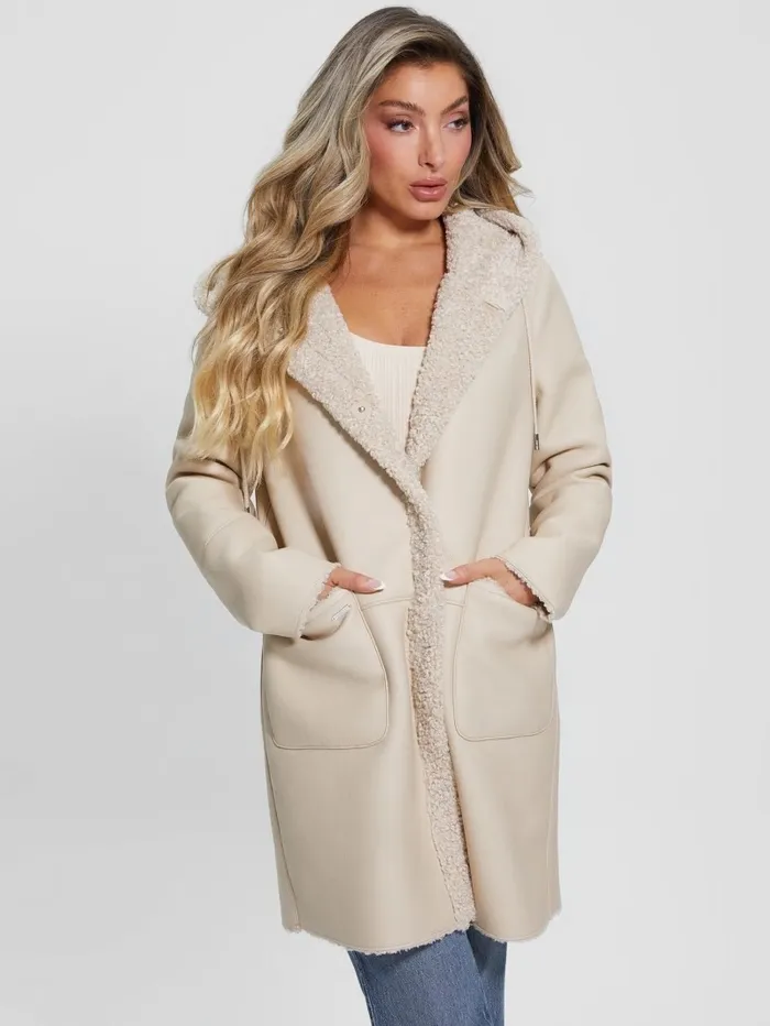 Women GUESS Clara Hooded Parka Pearl Oyster Jackets and Coats