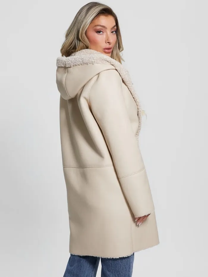 Women GUESS Clara Hooded Parka Pearl Oyster Jackets and Coats