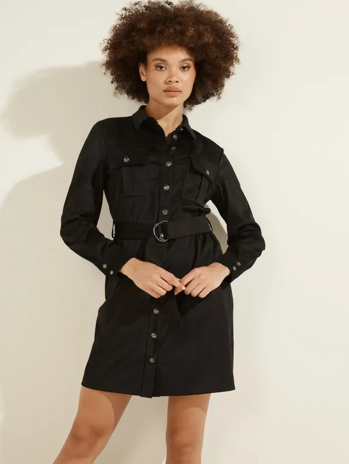 Women GUESS Dora FauxSuede Dress Black Dresses and Jumpsuits