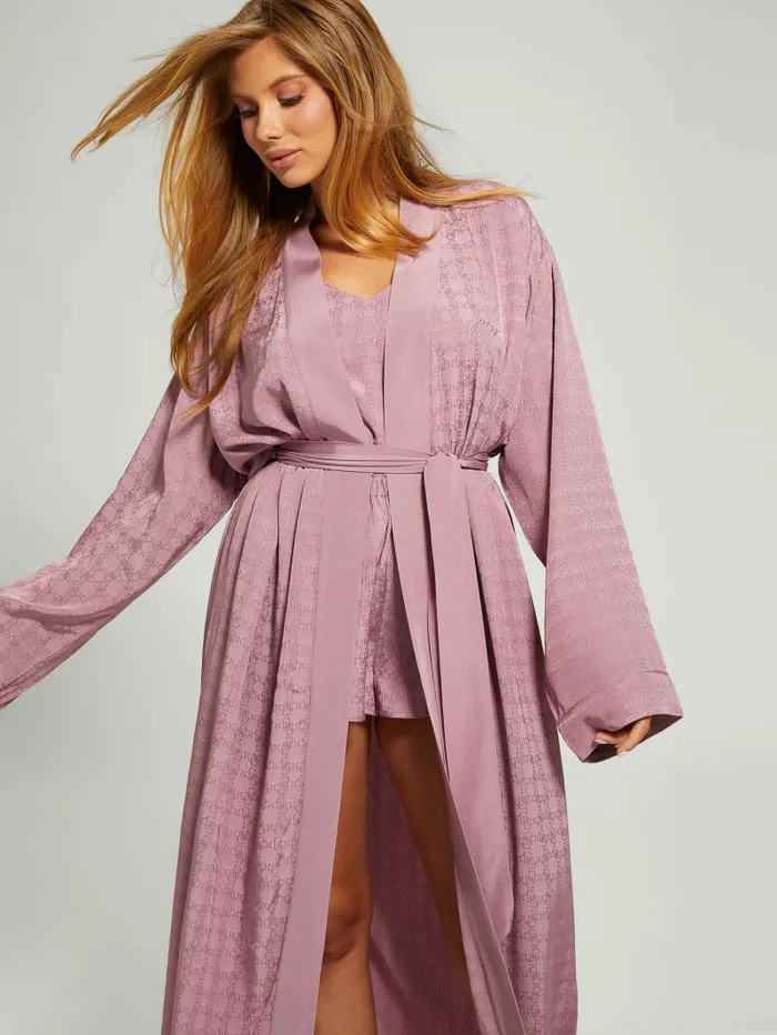 Women GUESS Doris Satin Night Gown Robe 4g Shiny Jacquard Winegar Intimates Women GUESS Doris Satin Night Gown Robe 4g Shiny Jacquard Winegar Intimates