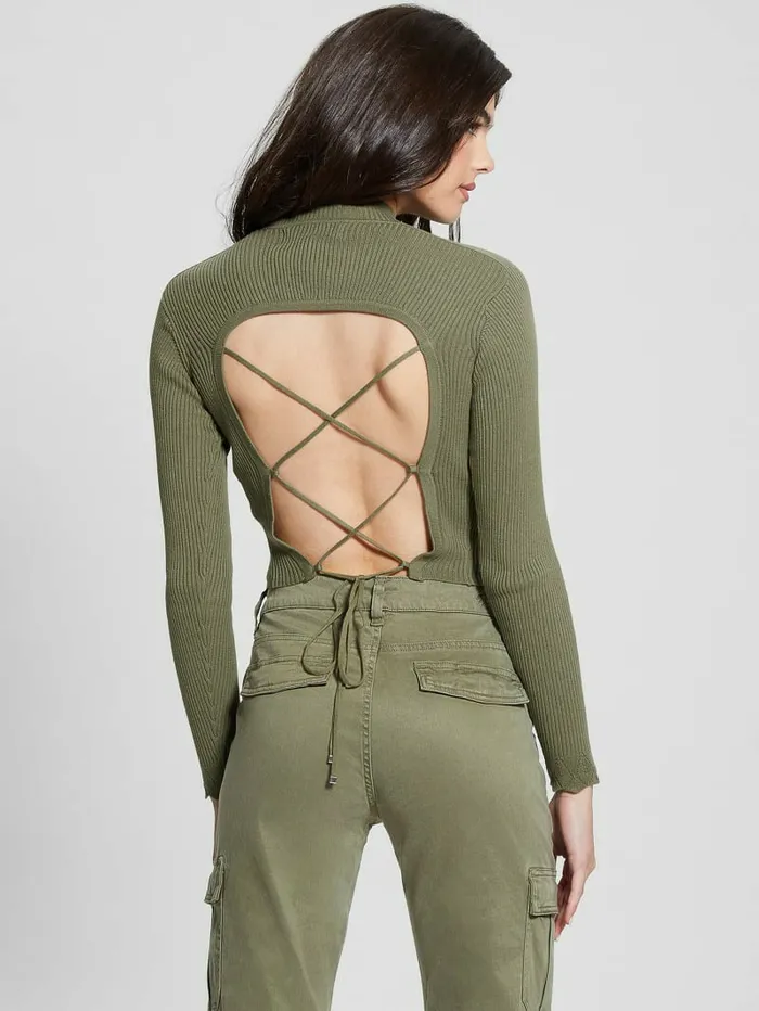 Women GUESS Eco Marie OpenBack Sweater Top Isle Wash 328243 Sweaters and Knits Women GUESS Eco Marie OpenBack Sweater Top Isle Wash 328243 Sweaters and Knits