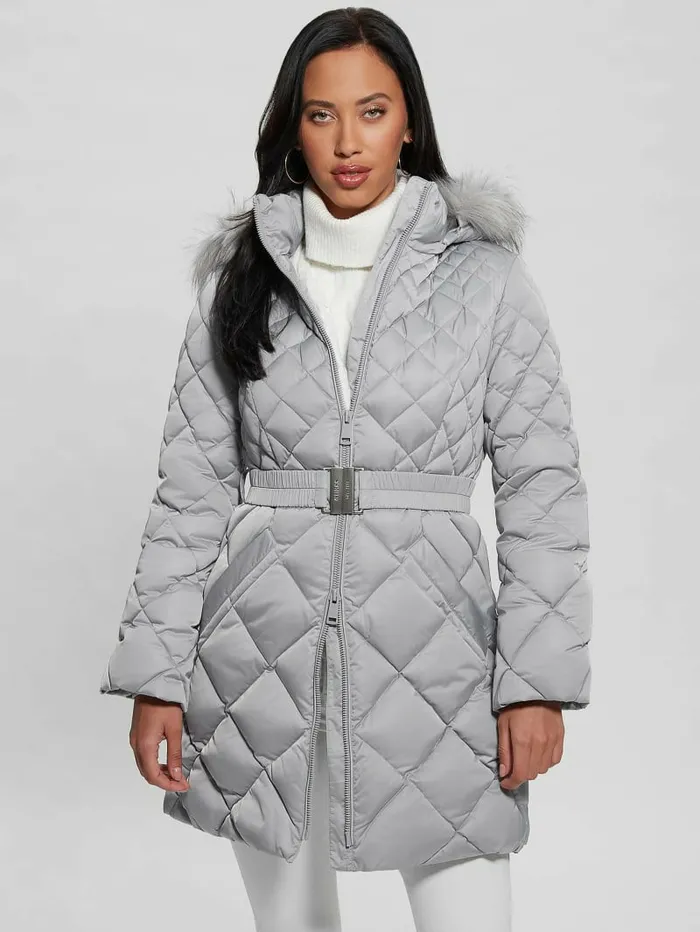Women GUESS Eco Olga Quilted Down Jacket Starry Ice Multi Jackets and Coats