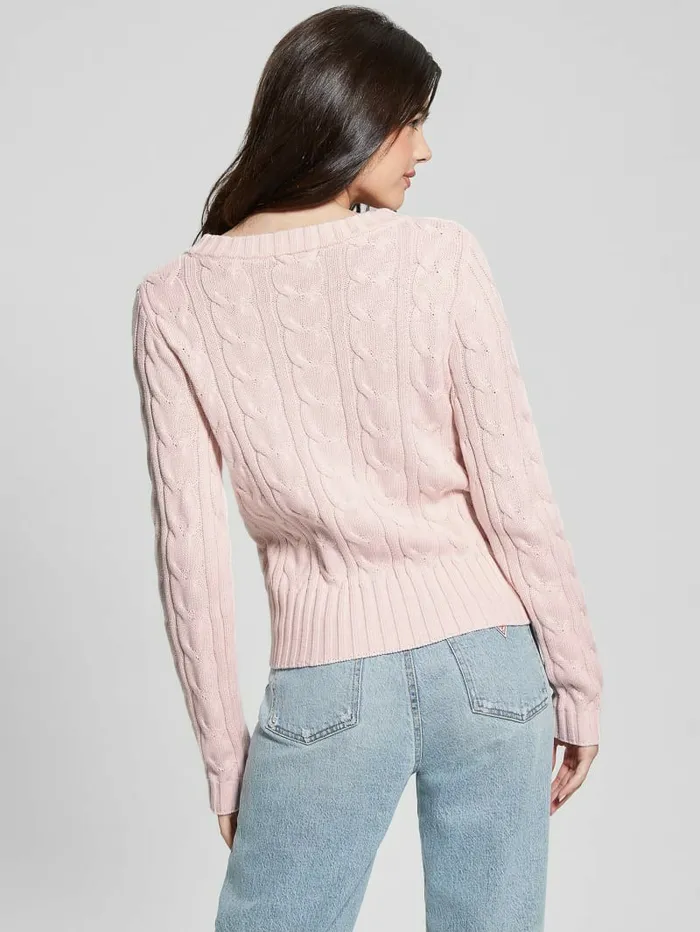 Women GUESS Elle Cable Knit Sweater Low Key Pink Sweaters and Knits Women GUESS Elle Cable Knit Sweater Low Key Pink Sweaters and Knits