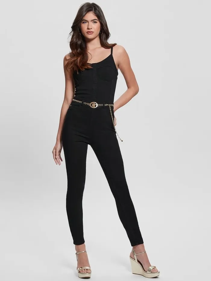 Women GUESS GBelt Denim Jumpsuit Tint Yel Dresses and Jumpsuits