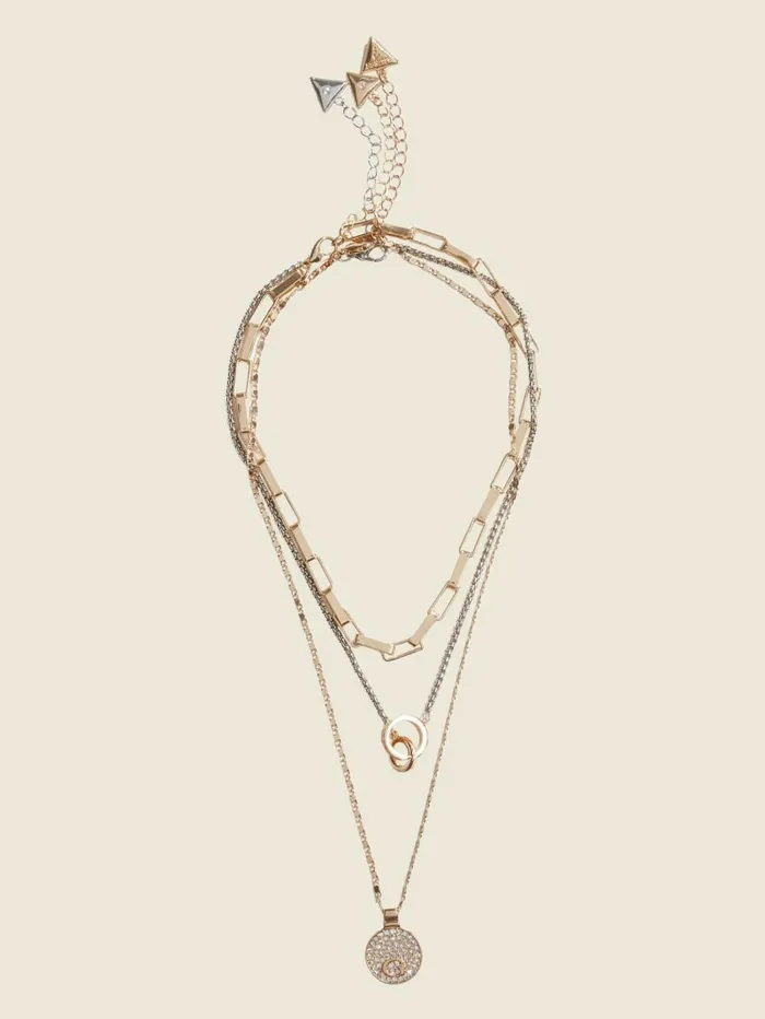 Women GUESS GoldTone Logo Necklace Set Rose Gold Jewelry