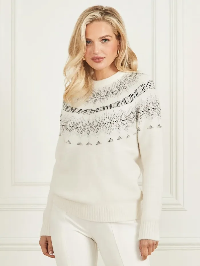 Women GUESS Jodie Embellished Sweater Pale Pearl Sweaters and Knits Women GUESS Jodie Embellished Sweater Pale Pearl Sweaters and Knits