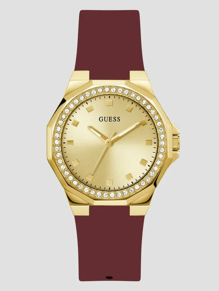 Women GUESS Maroon GoldTone Silicon Watch Rose Gold Watches