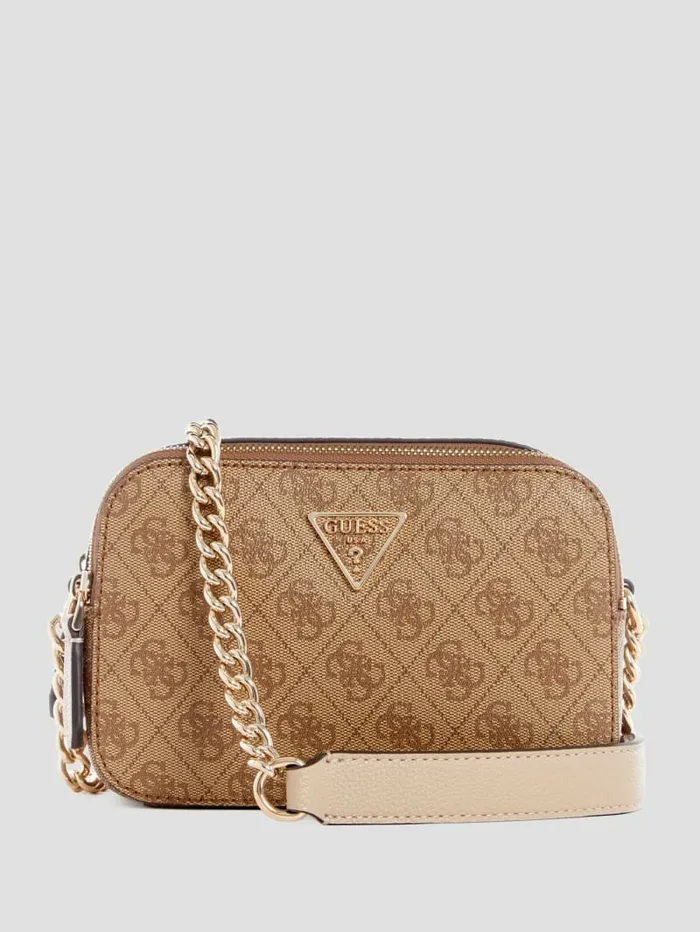 Women GUESS Noelle Quatto G Camera Crossbody Latte Logo Handbags