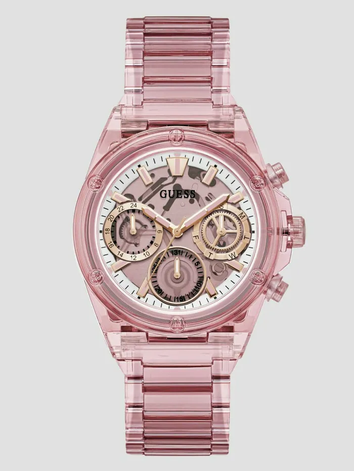 Women GUESS Nude Transparent Multifunction Watch Nude Watches