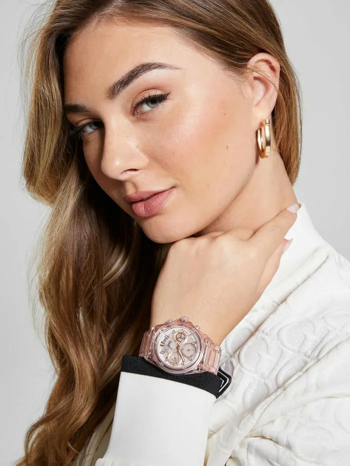 Women GUESS Nude Transparent Multifunction Watch Nude Watches