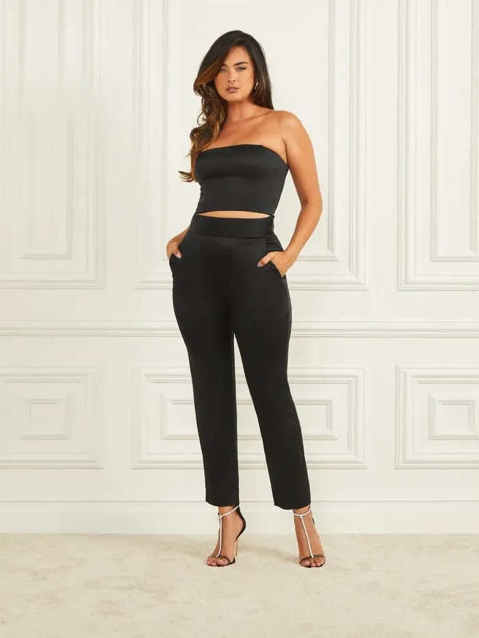 Women GUESS Roxanne Satin Pant Black Bottoms