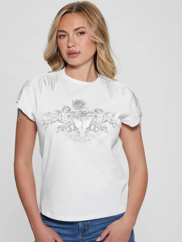 Women GUESS Royal Fringe Top Pure White Tops Women GUESS Royal Fringe Top Pure White Tops