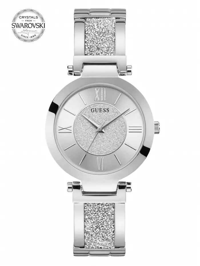 Women GUESS SilverTone Crystal Bangle Analog Watch Silver Watches