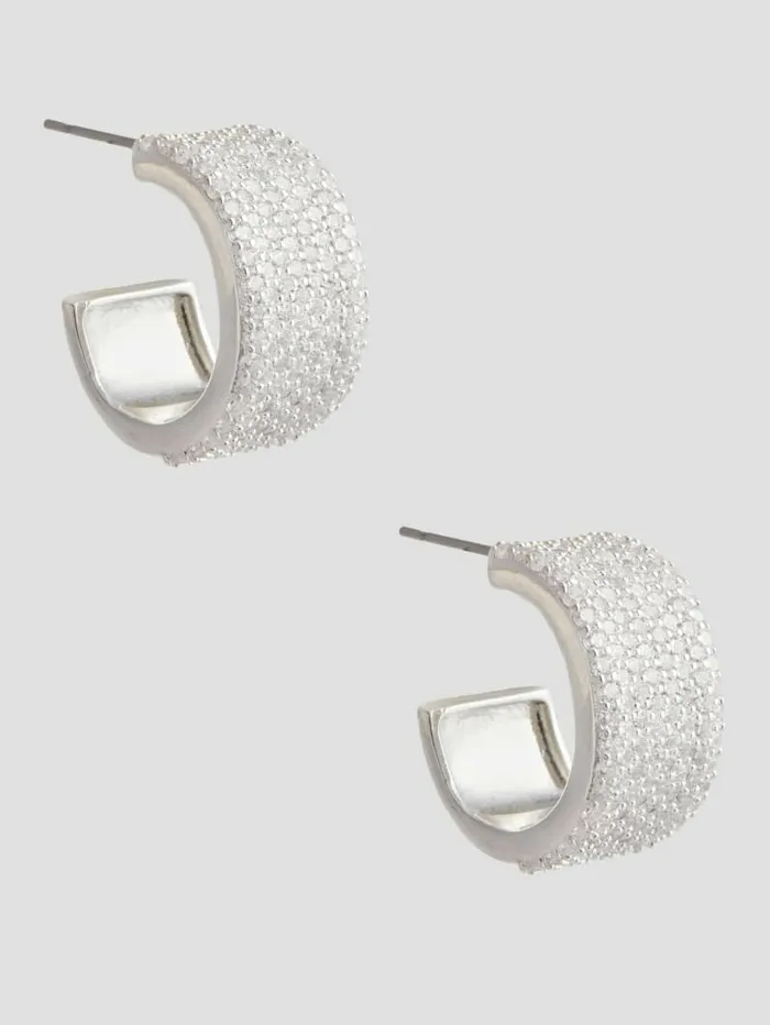 Women GUESS SilverTone CZ Hoop Earrings Silver Jewelry