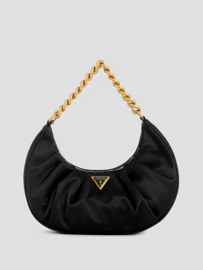 Women GUESS Tori Satin Shoulder Bag Black Handbags