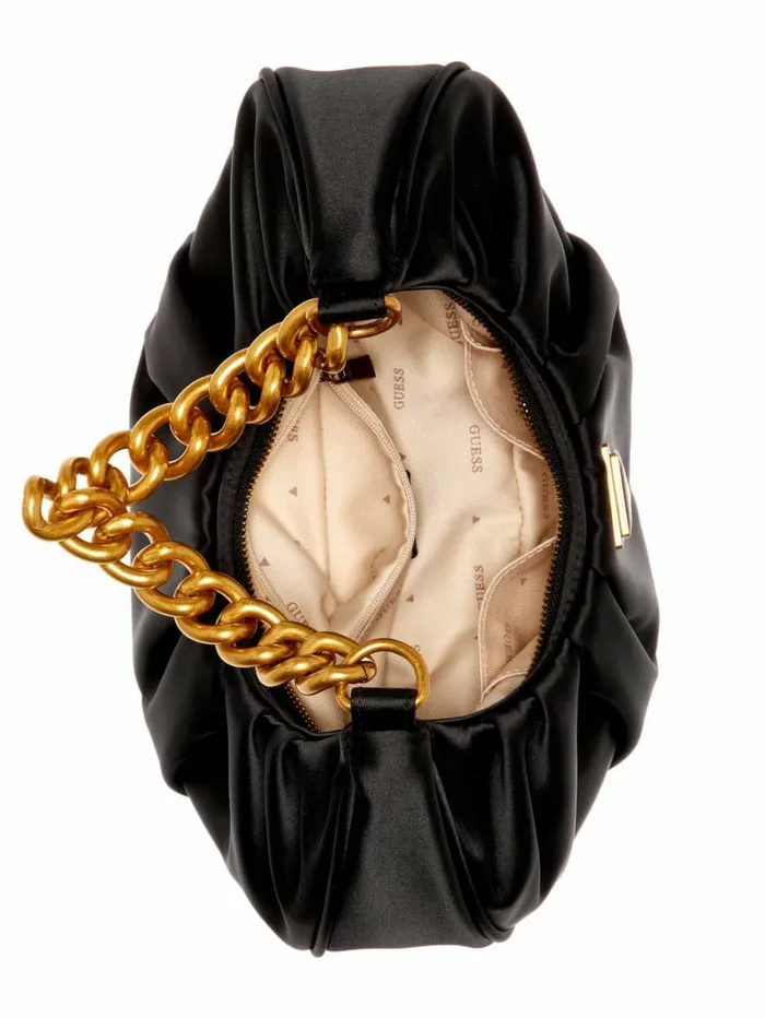 Women GUESS Tori Satin Shoulder Bag Black Handbags