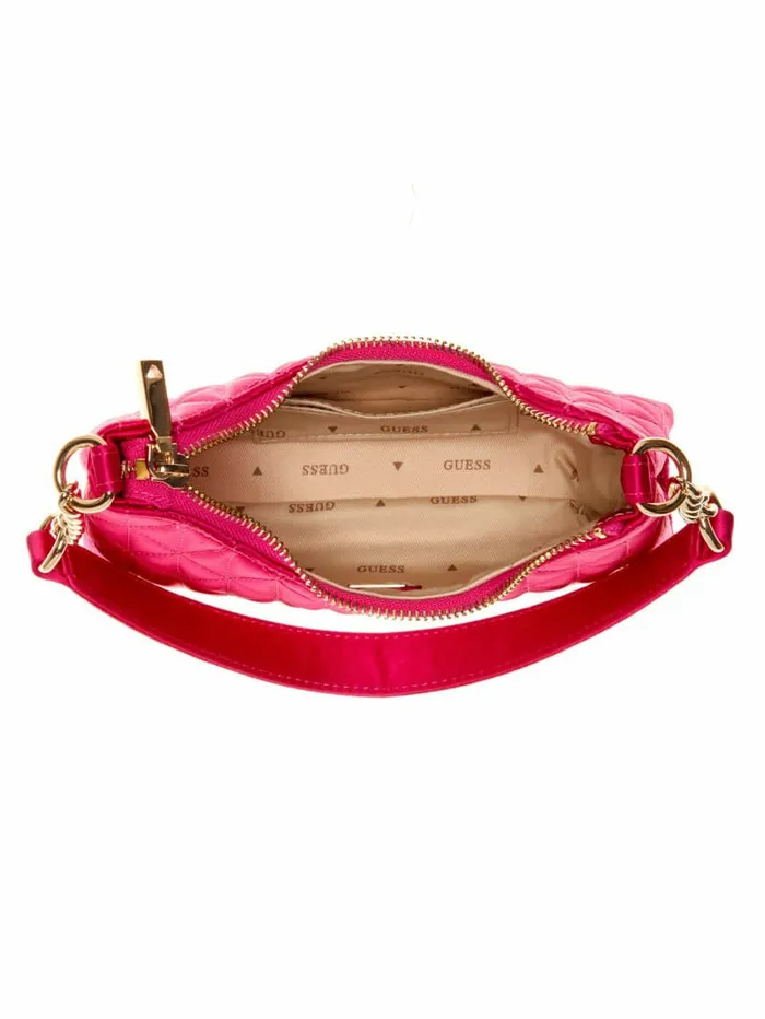 Women GUESS Velina Quilted Satin Mini Shoulder Bag Pink Handbags Women GUESS Velina Quilted Satin Mini Shoulder Bag Pink Handbags