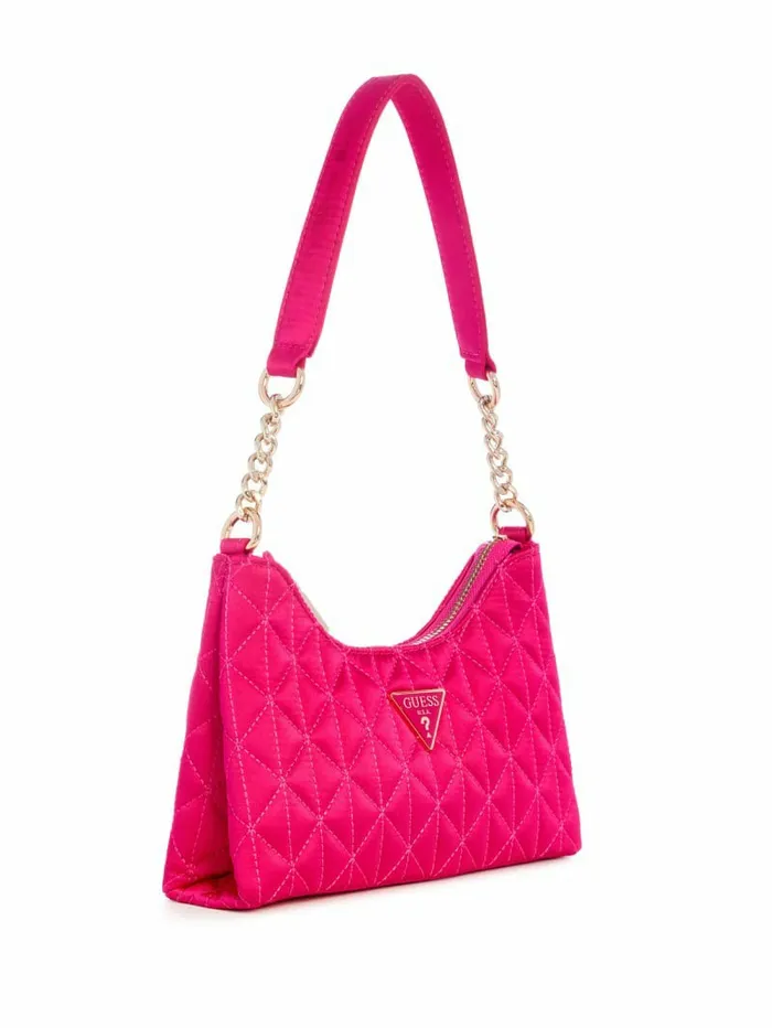 Women GUESS Velina Quilted Satin Mini Shoulder Bag Pink Handbags Women GUESS Velina Quilted Satin Mini Shoulder Bag Pink Handbags