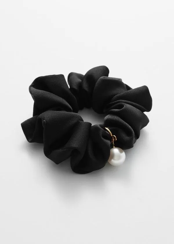 Women Hair Accessories and Other Stories Pearl Embellished Scrunchie Black