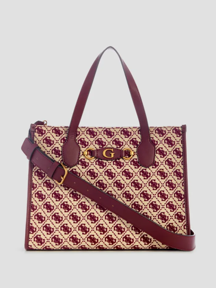 Women Handbags GUESS Izzy Jacquard Logo Tote Montego Wash