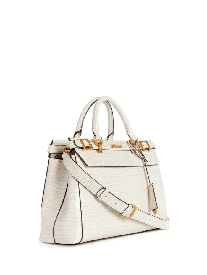 Women Handbags GUESS Sestri CrocodileEmbossed Satchel White Women Handbags GUESS Sestri CrocodileEmbossed Satchel White