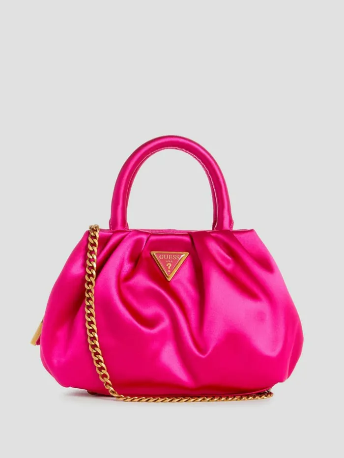 Women Handbags GUESS Tori Satin Mini Frame Satchel Fuchsia